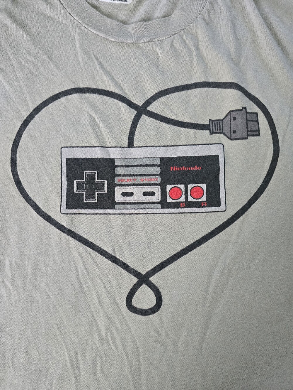Nintendo Gray Tee with Retro Controller Graphic and Red Buttons